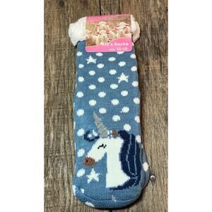 NWT Shengyuzi Kids Warm Fuzzy Unicorn Blue Socks 8-12 Years Old (Size 3)